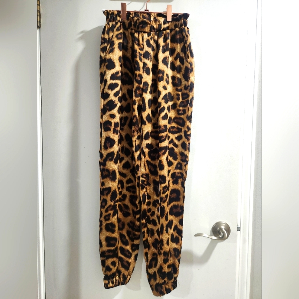 Leopard Print Satiny Joggers Women's Size S